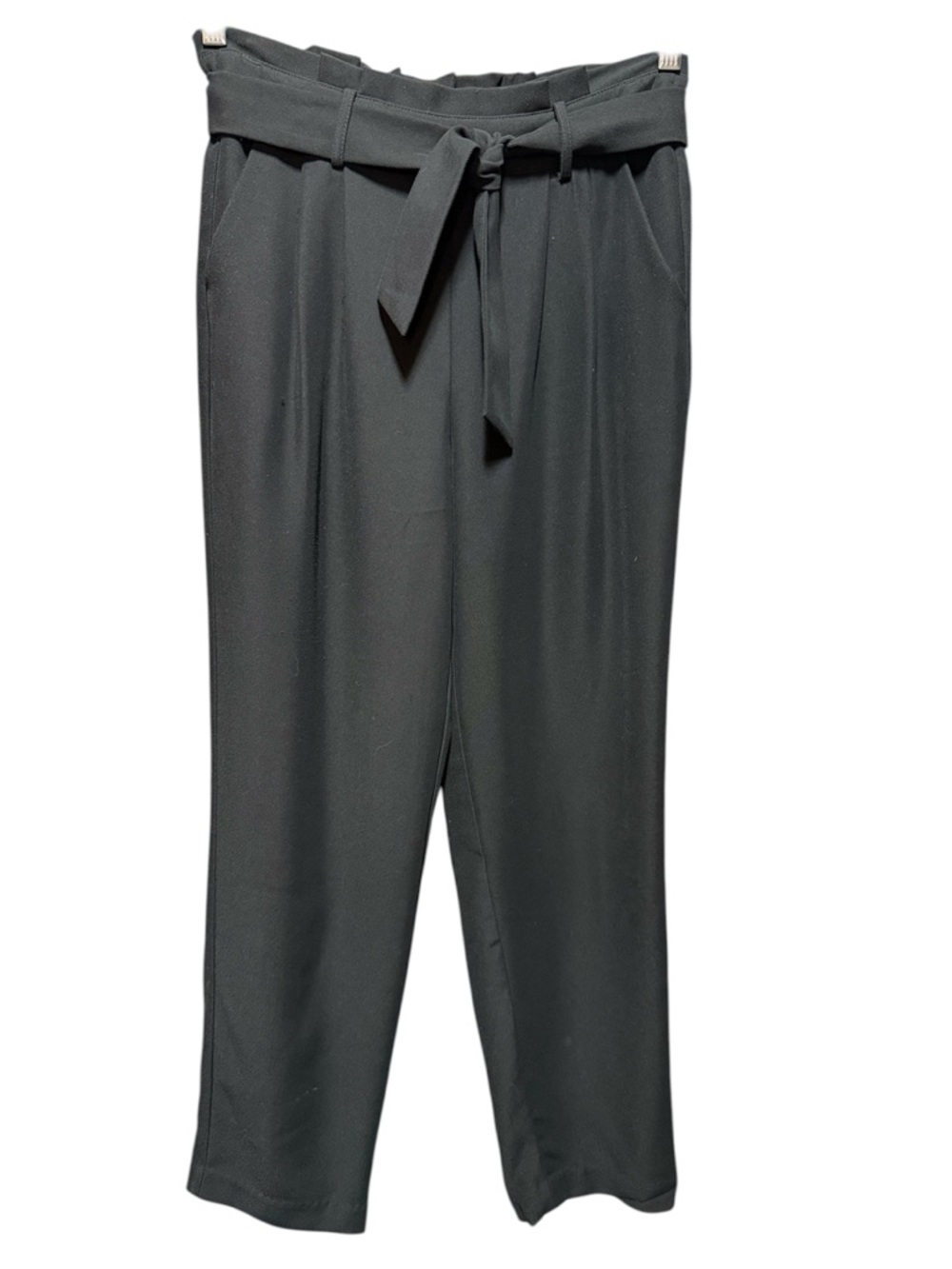 Black High Elastic Waist Tie Front Trousers